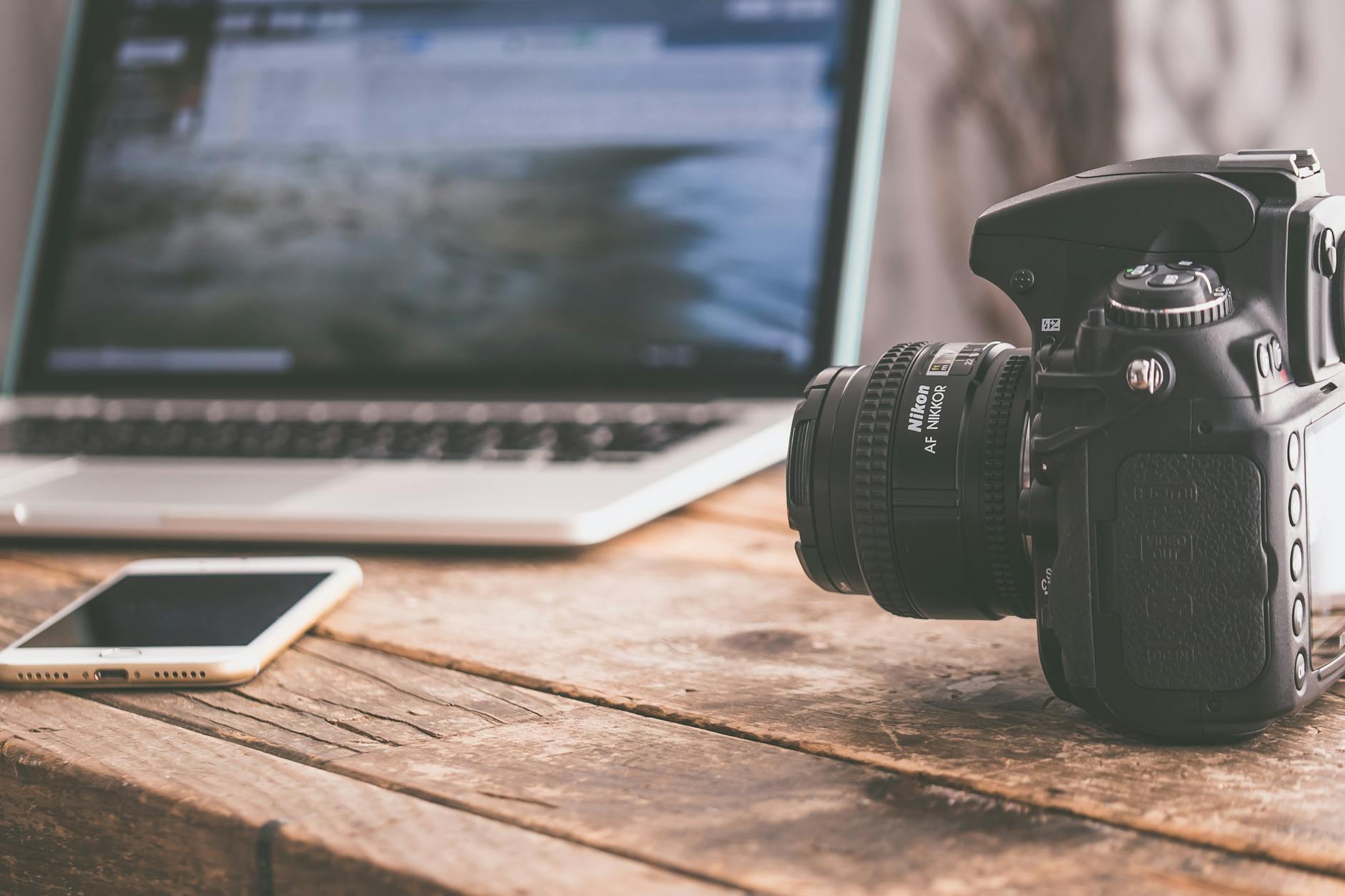 A camera and laptop